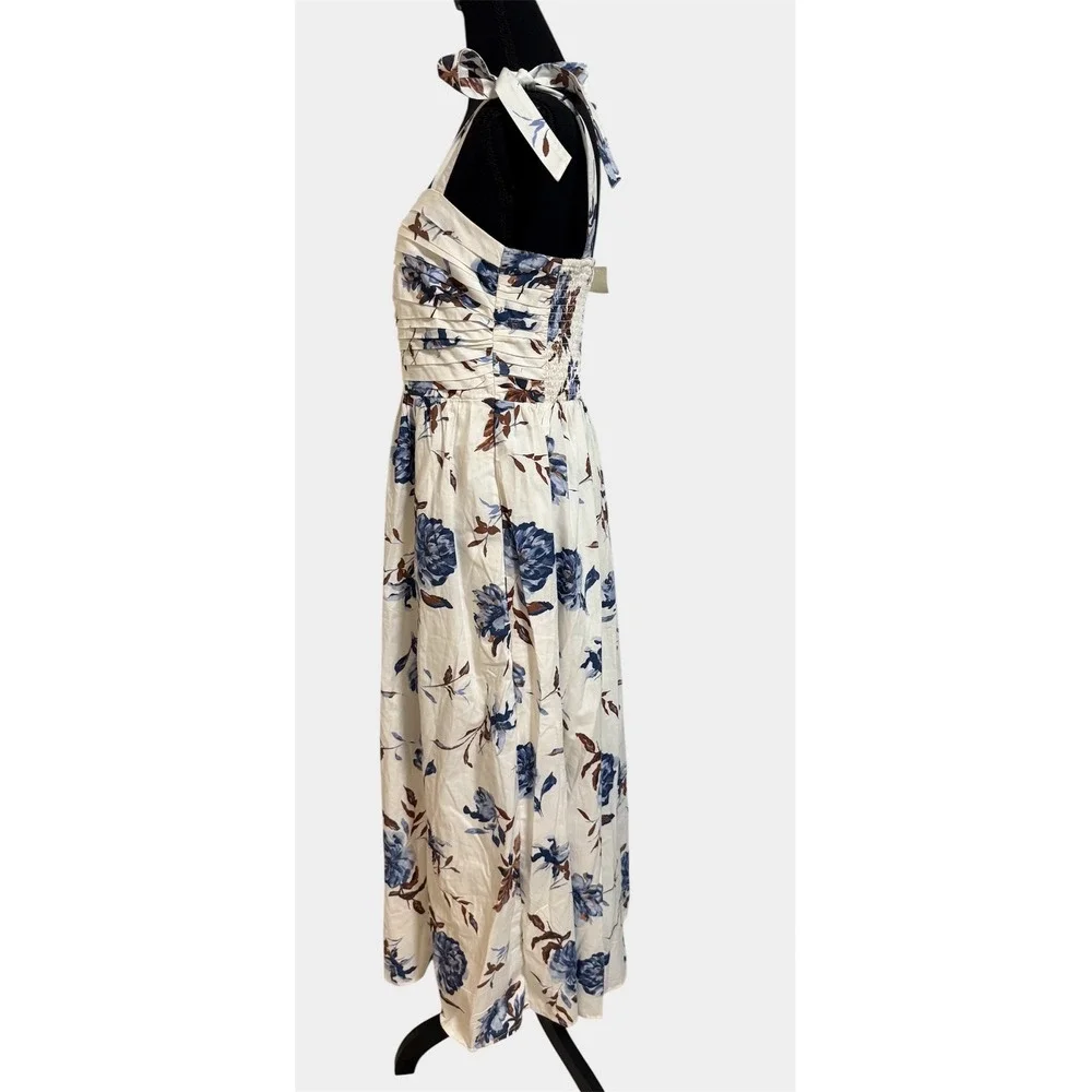 Abercrombie & Fitch Floral‎ Midi Dress Womens S White Blue Excellent Tie Strap